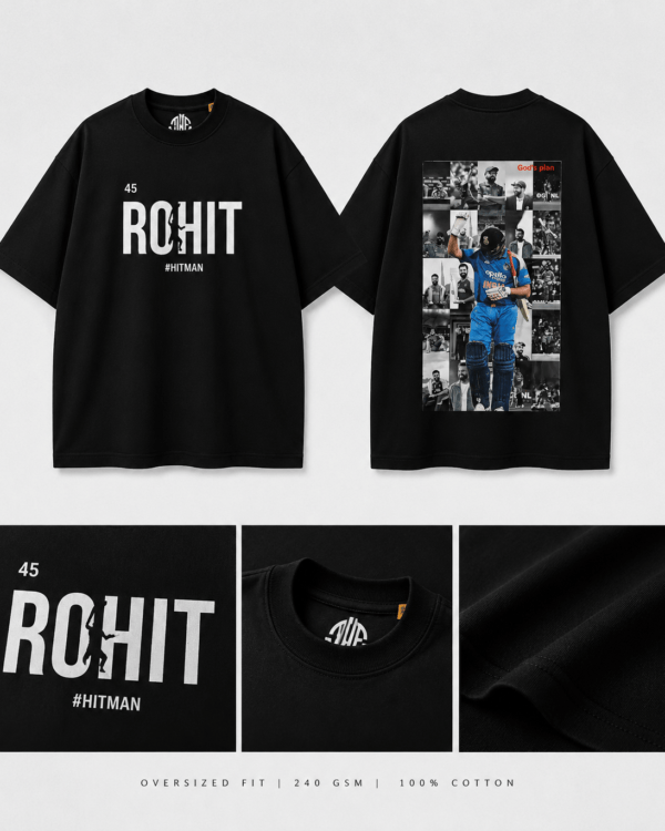Rohit Sharma Hitman Oversized Black T-Shirt | Premium Cotton Graphic Tee
